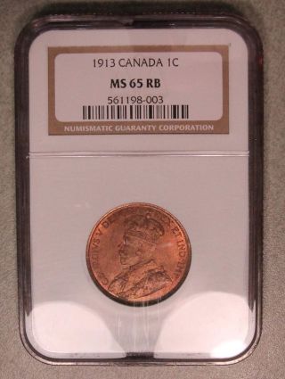 Canada 1913 Large Cent Ngc Ms65 Red - Brown photo