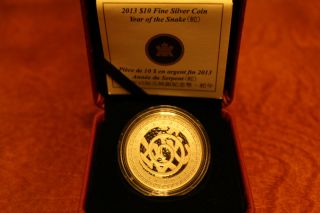 Canada 2013 Year Of Snake Canadian Lunar Zodiac $10 1/2 Oz Fine Silver Coin photo