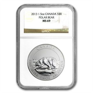 2013 Canada Canadian $8 Polar Bear Ms 69 Ngc - 1.  5 Oz Pure Silver 9999 photo