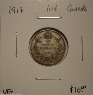 Canada George V 1917 Silver Ten Cents - Vf+ photo