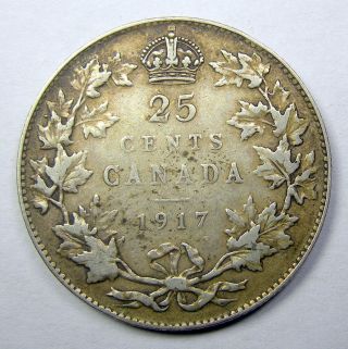 1917 Twenty - Five Cents Vf - 20 King George V Old Silver Canada Quarter photo
