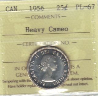 1956 Canada 25 Cent Iccs Pl67 Heavy Cameo Finest Ultra Gem Beauty photo