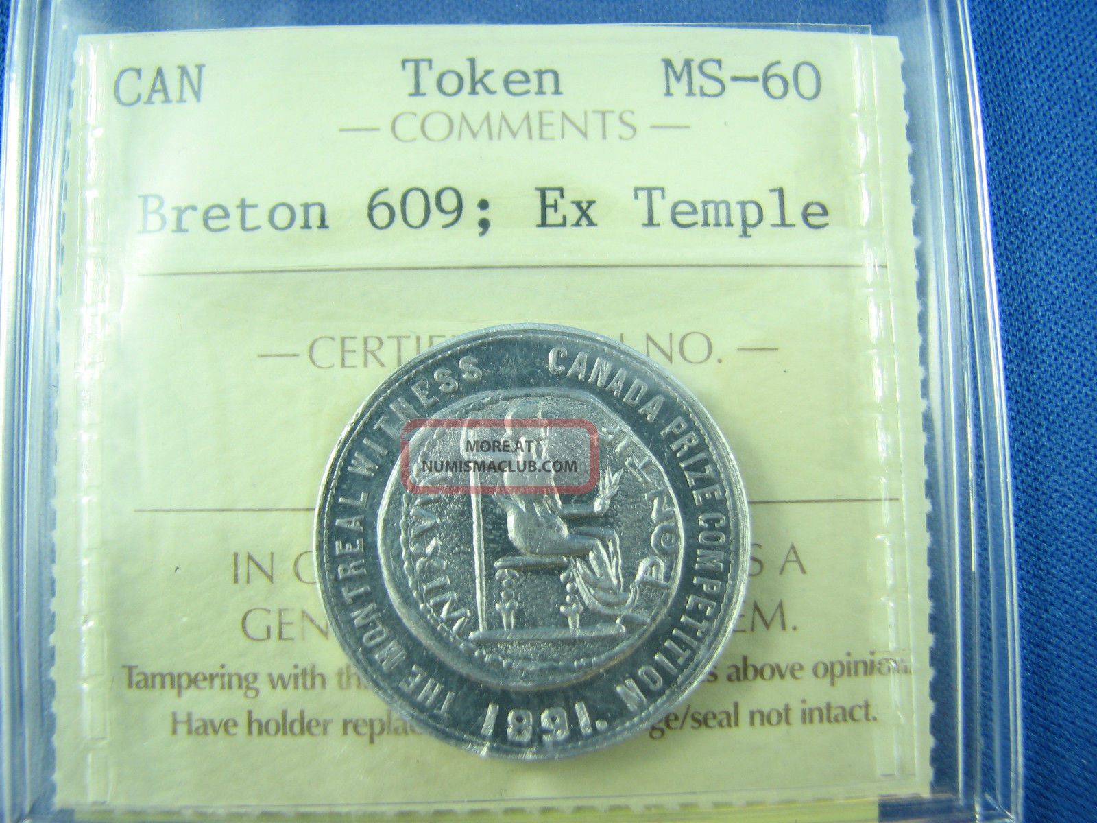 1891 Canada Token Breton 609 The Penny Of The Time Of Our Lord Ms 60 Ex Temple Coins: Canada photo