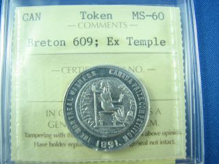 1891 Canada Token Breton 609 The Penny Of The Time Of Our Lord Ms 60 Ex Temple photo