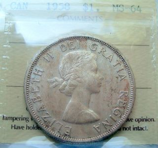 1958 Silver Dollar Iccs Ms - 64 Beauty Toned Almost Gem Bc Totem Pole Bu+ $1.  00 photo