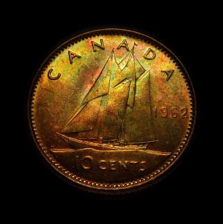 1962 Canada Silver Dime Splendid Rainbow Toned Coin Gorgeous Patina photo