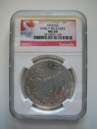 2012 Canada $5 Silver Maple Leaf - Wildlife Series - Moose - Ngc Ms69 Early Rel photo