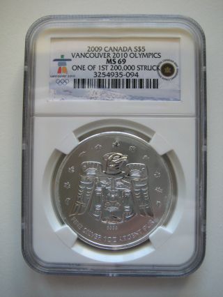 2009 Canada $5 Silver Maple Leaf - Vancouver Olympics Thunderbird - Ngc Ms69 photo