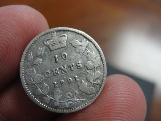 1901 Ten Cent Canada Silver Coin Dime Canadian Ap3 photo