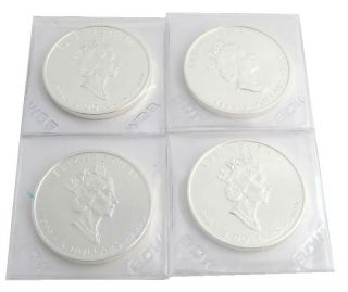 1999 - 2000 $5 Canada Silver Maple Leaf 4 Coin Group - 1 Oz.  9999 Fine Silver Unc photo
