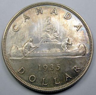 1935 Silver Dollar Ms - 64 Bu++ Iridescent Toned Pq Gem 1st Canada $1.  00 photo