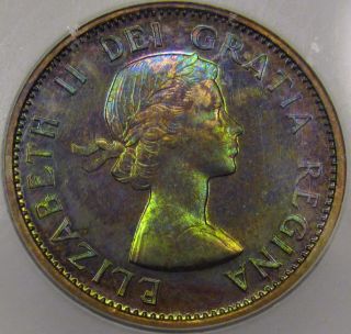 1956 Canada Cent.  Icg Proof Like - 65rb.  Awesome Neon Toning,  Bu+.  Unique++ photo