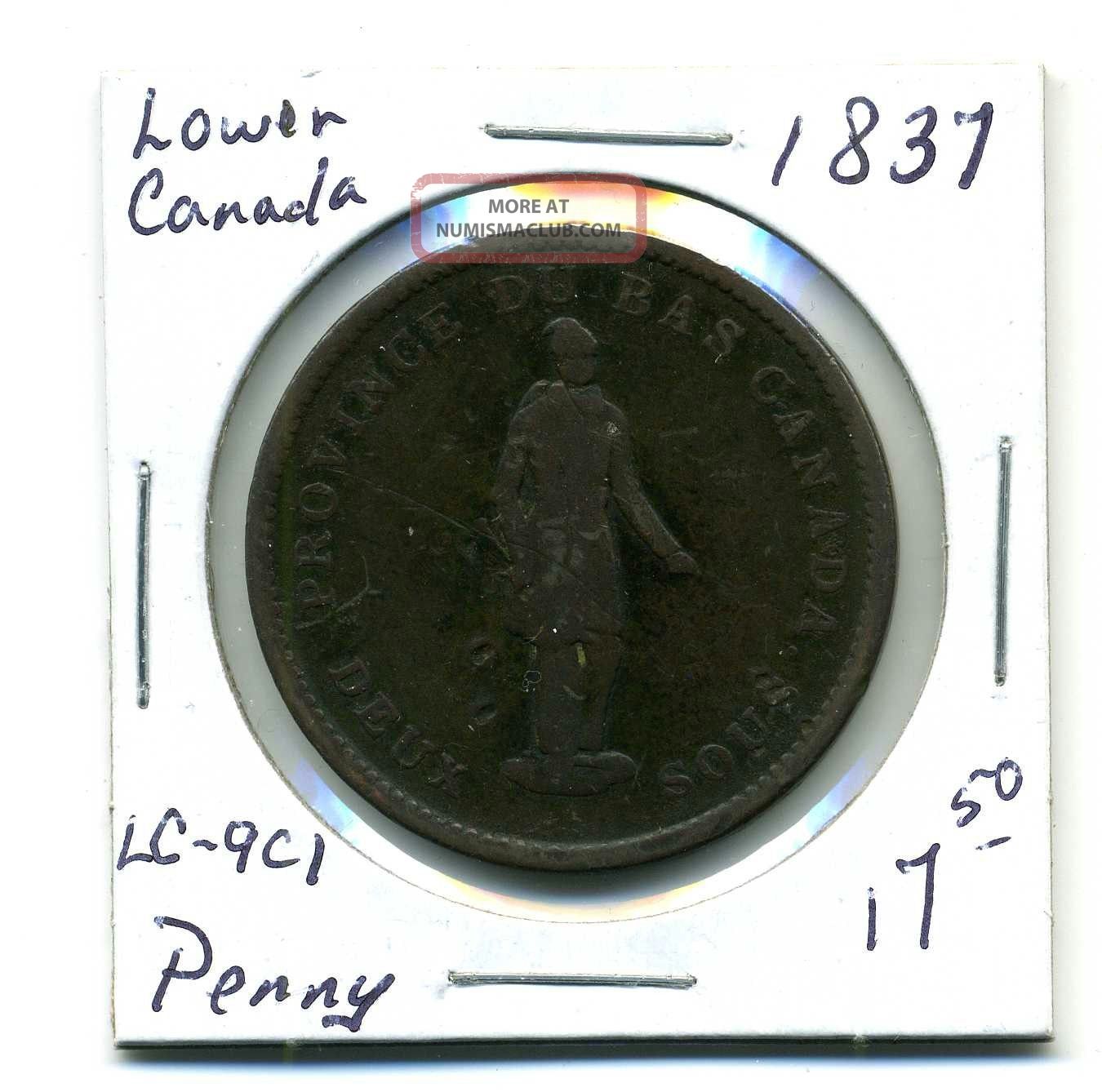 Lower Canada Quebec Penny Token 1837;lc - 9c1,  Very Good+ Coins: Canada photo