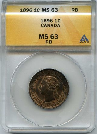 1896 Anacs Ms63rb Canada One Cent 1c Red Brown photo