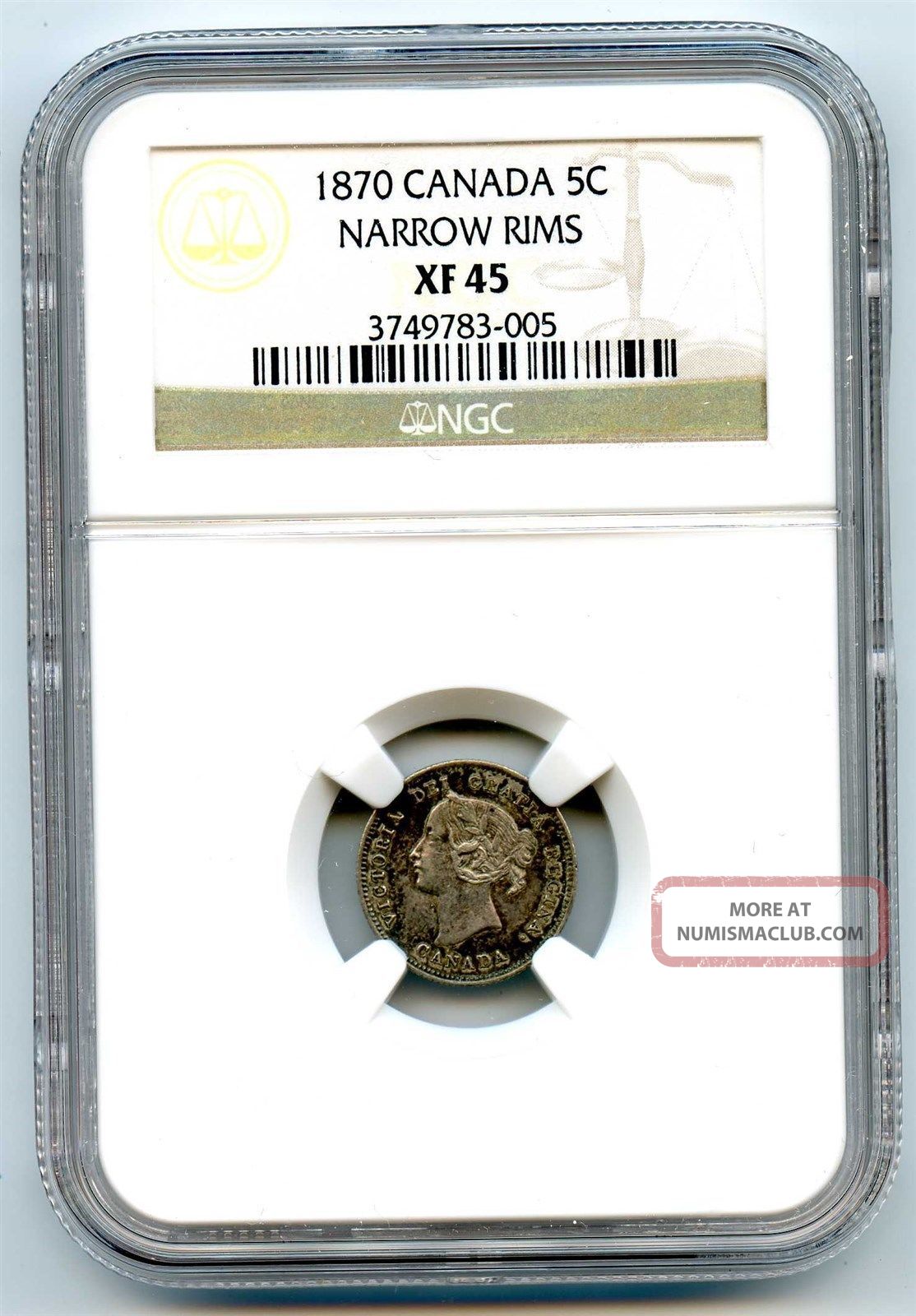 1870 Ngc Xf45 Canada 5c Five Cents Narrow Rims Coins: Canada photo