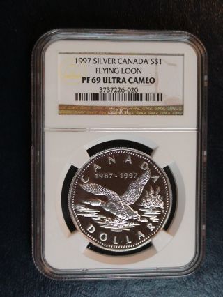 1997 Silver Canada $1 Dollar Proof Flying Loon Ngc Pf69 Ultra Cameo Coin photo