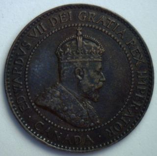 1902 Canadian Copper Large Cent Coin Canada Edward Vii One Cent Vf2 photo