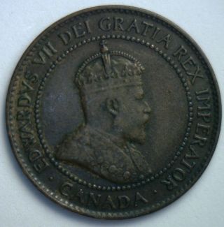 1902 Canadian Copper Large Cent Coin Canada Edward Vii One Cent Vf3 photo