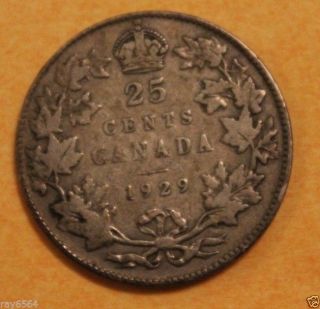Canada 25 Cents 1929 Silver Canadian Coin photo
