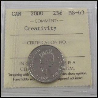 Canada 2000 Creativity 25 Cent Nickel Coin Certified Iccs Ms - 63 Iv 747 photo