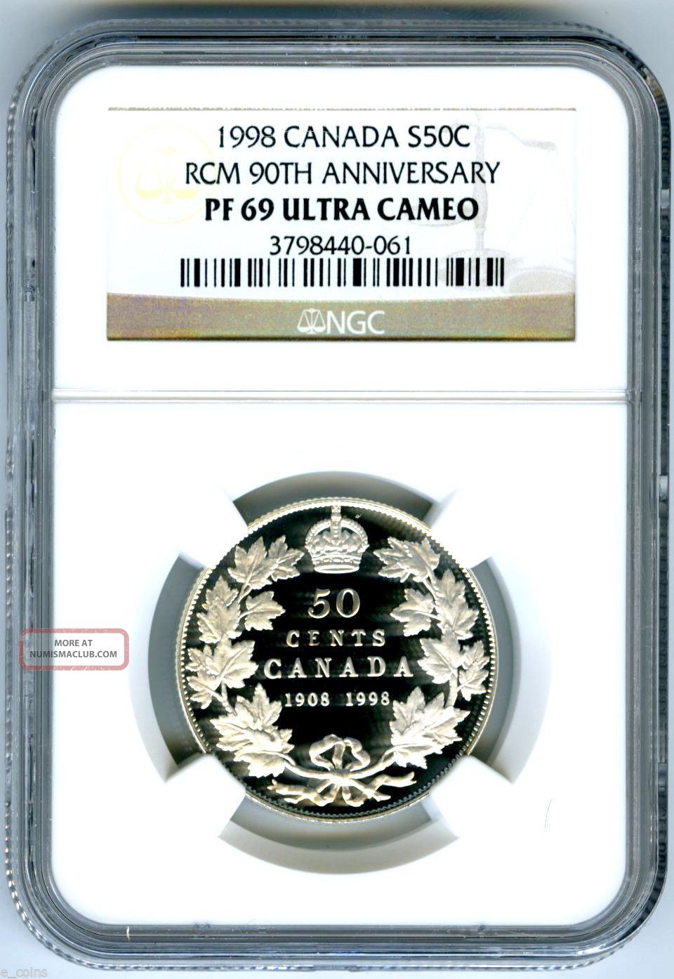 1908 - 1998 Canada Silver Proof 50 Cent Ngc Pf69 Rcm 90th Anniversary Half Dollar Coins: Canada photo