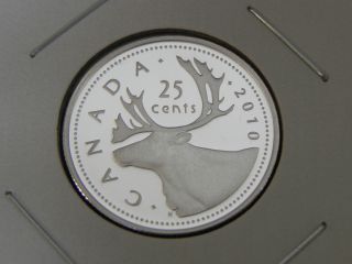 2010 Silver Proof Unc Canadian Canada Caribou Quarter Twenty Five 25 Cent photo
