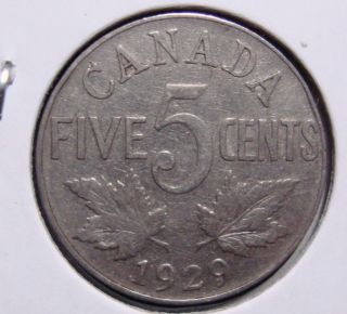 1929 5c Canada 5 Cents,  King George V Nickel,  Canadian,  3387 photo