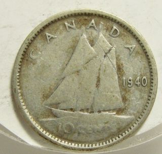 1940 10c Canada 10 Cents,  Silver,  Canadian,  Dime 4330 photo