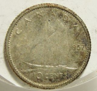 1957 10c Canada 10 Cents,  Silver,  Canadian,  Dime 4350 photo