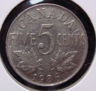 1936 5c Canada 5 Cents,  King George V Nickel,  Canadian,  3529 photo