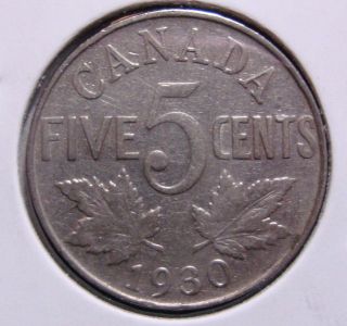1930 5c Canada 5 Cents,  King George V Nickel,  Canadian,  3388 photo