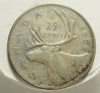 1953 25c Canada 25 Cents,  Silver,  Canadian Quarter 4382 photo