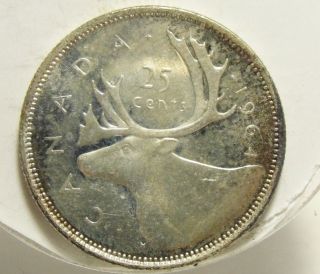 1964 25c Canada 25 Cents,  Silver,  Canadian Quarter 4395 photo
