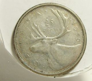 1959 25c Canada 25 Cents,  Silver,  Canadian Quarter 4389 photo