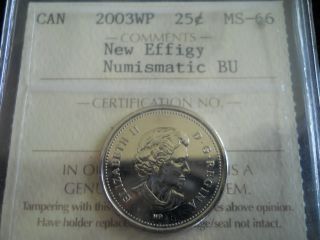 2003wp Canada Ms - 66 Effigy Twenty Five Cent Coin Bu Certified By I.  C.  C.  S. photo