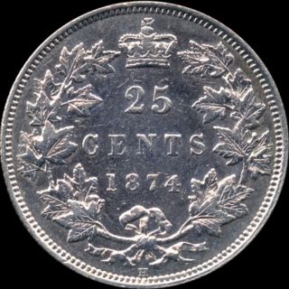 1874 ' H ' Canada 25 Cent Silver Coin (5.  81 Grams.  925 Silver) (no Tax) photo