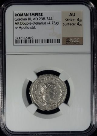 Roman Empire Gordian Iii Ad 238 - - 244 Ar Double Denarius Ngc Au Silver photo