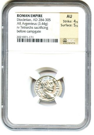 284 - 305 Ad Diocletian Ar Argenteus Ngc Au (ancient Roman) photo