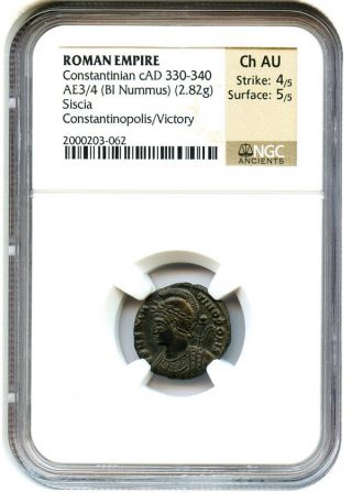 330 - 340 Ad Constantinian Ae3/4 (bi Nummus) Ngc Ch Au (ancient Roman) photo