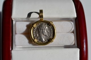 Antoninus Pius Ar Denarius Roman Solid 18kt Coin Pendant Circa 138 - 161 A.  D. photo