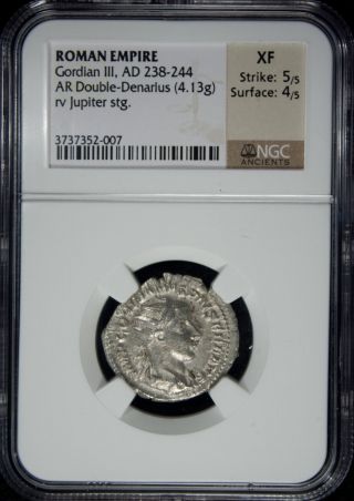 Ad 238 - 244 Roman Empire Gordian Iii Ar Double - Denarius Silver Ngc Xf photo