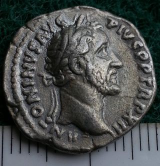 Rare Silver Denarius Of Antoninus Pius,  Circa 138 - 161 Ad.  Vf,  Ag.  Cleaned photo