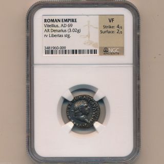Vitellius 69 Ad Rome Roman Empire Silver Denarius Ar Ngc Vf 4x2 01008789b photo