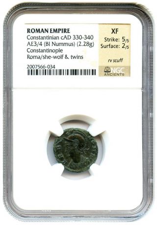 Ad 330 - 340 Constantinian Ae3/4 (bi Nummus) Ngc Xf (ancient Roman) photo