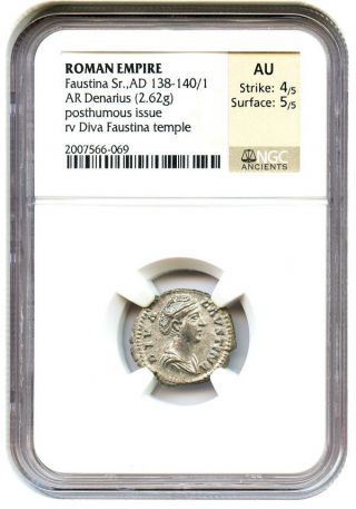 Ad 138 - 140/1 Faustina Sr.  Ar Denarius Ngc Au (ancient Roman) photo