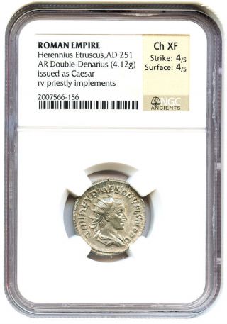 Ad 249 - 251 Herennius Etruscus Double - Denarius Ngc Xf (ancient Roman) photo