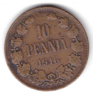Russian Imperial Finland Copper 10 Pennia 1916 photo