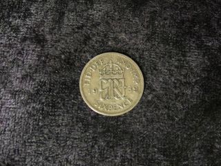 Silver Great Britain 1939 George Vi 6 Pence British Wwii Era Antique Coin - Flip photo