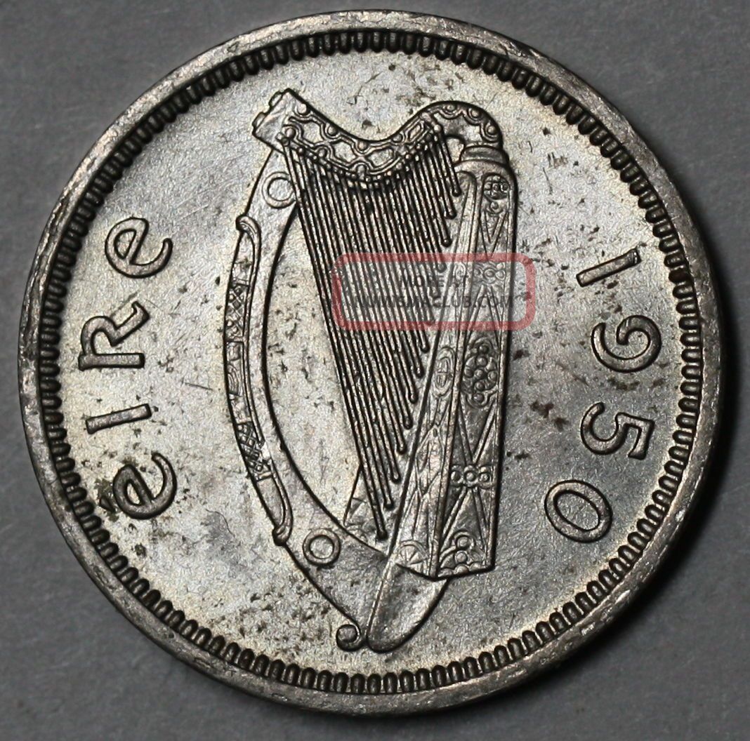 1950 Unc Ireland 3 Pence Irish Coin Blue Hare = Bunny (low Mintage Date)