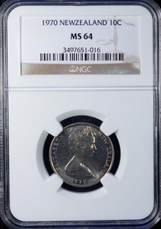 1970 Zealand 10 Cents Ngc Ms 64 Unc Copper - Nickel photo